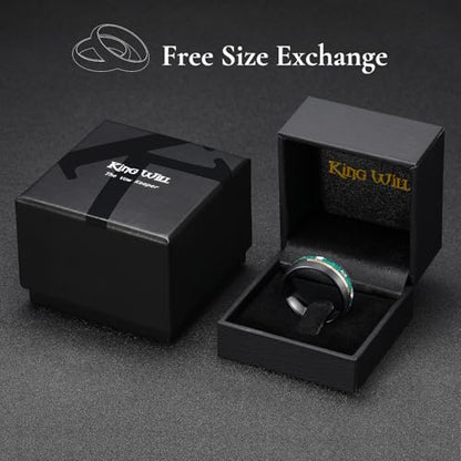 King Will Black Tungsten Rings for Men Hammer Wedding Band | Black, Grooved, Hammer Wedding Band Gold Groove, Sand Inlay, Everyday Wear - color: Green Opal & Silver Foil