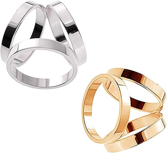 2-Pack: Gold Tone + Silver Tone Metal Trio Herme Style Minimalist Contemporary 3-Ring Scarf Ring Clip