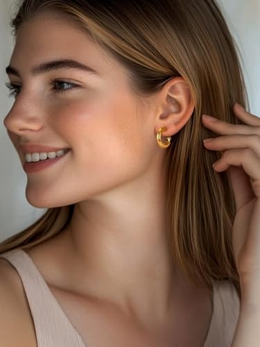 FaithHeart Silver/Black/Gold Stainless Steel Chunky Hoop Earrings for Women | Hypoallergenic Lightweight Hoop Earrings, Trendy Statement Thick Hoop, 20/30/40/50/60/70/80mm - color: Gold, size: 20mm