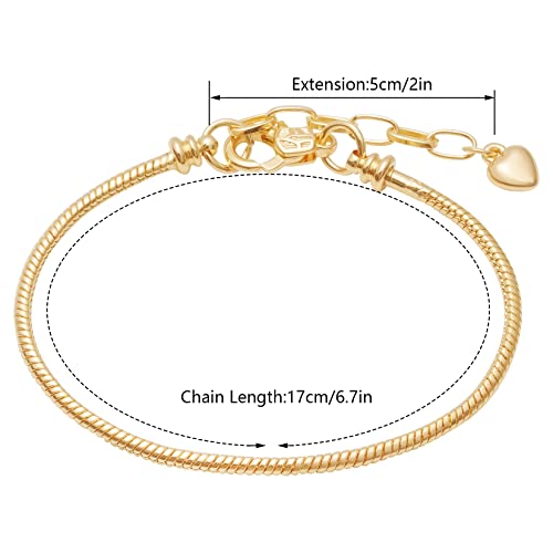 tiggell 5pcs Chain Bracelets Kit Silver Plated Snake Chain with Heart Lobster European Charm Bracelet for Christmas DIY Women Jewelry Findings Bracelet Making (gold) - color: gold