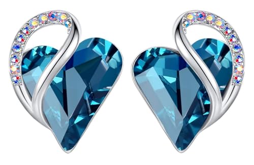 Infinity Love Heart Stud Earrings for Women, Birthstone and Healing Stone, Gifts for Mom, Wife, and Her, Silver Plated - color: 12b-December-Healing Stone for Relaxation-Indicolite Zircon Blue