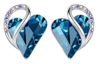 Infinity Love Heart Stud Earrings for Women, Birthstone and Healing Stone, Gifts for Mom, Wife, and Her, Silver Plated - color: 12b-December-Healing Stone for Relaxation-Indicolite Zircon Blue