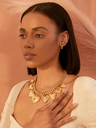 CLASSYZINT Gold Heart Pendant Necklace for Women Puffy Heart Necklace Beads Chain Necklace Statement Necklace Trendy Jewelry - style: XL22344A
