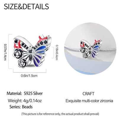 KUNSIR Charms Beads fits Pandora Charm bracelets for Woman 925 Sterling Silver Dangle Pendant Bead Jewelry Beads Gifts Happy Birthday Charms for Women Bracelet&Necklace - style: Dark Butterfly Beads