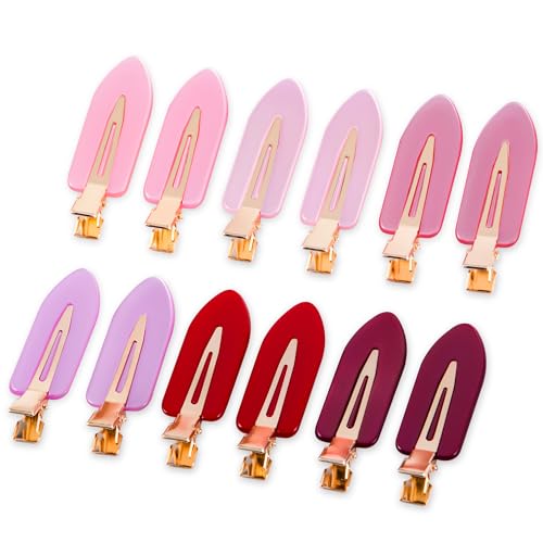 No Crease Creaseless No Bend Hair Clips For Styling Non Slip Flat Clips For Makeup Hair Accessories For Women,Multiple Pink Red,12 PCS - color: 12P-Multiple Pink Red