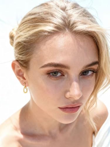 FAN&LOUIS 24K Gold Plated Clip On Earrings for Women, Gold Chain Link Drop Dangle Double Hoops Hypoallergenic Trendy Lightweight Clip-On Earrings for Non-Pierced Ears - style: Gold