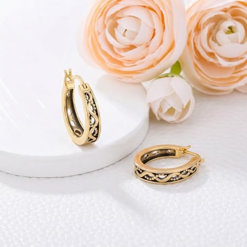 14K Gold Earrings for Women Gold Filigree/Celtic Huggie Earrings Jewelry Easter Mothers Day Gifts for Mom Girlfriend - style: Infinity