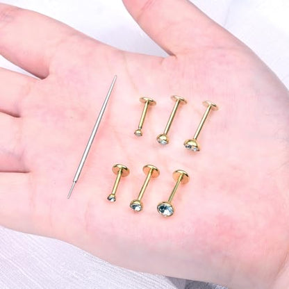 Zolure 18G/20G Flat Back Earrings Stud Threadless Nose Studs Surgical Steel Push in Earrings Tragus Cartilage Labret Helix Lip Conch Medusa Piercing Jewelry - color: 18G Gold #1