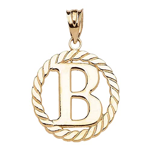 Polished 10k Yellow Gold Personalized Initial "A-Z" Roped Circle Charm Pendant - style: B