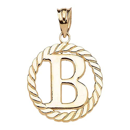 Polished 10k Yellow Gold Personalized Initial "A-Z" Roped Circle Charm Pendant - style: B