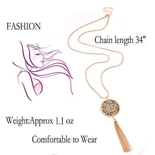 MOLOCH Long Necklaces For Woman Disk Circle Pendant Necklaces Tassel Fringe Necklace Set Statement Pendant - color: disk--gold-leopard