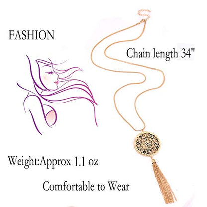 MOLOCH Long Necklaces For Woman Disk Circle Pendant Necklaces Tassel Fringe Necklace Set Statement Pendant - color: disk--gold-leopard