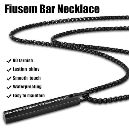 Fiusem Pendant Necklace for Men, Stainless Steel Bar Chain | Silver Tone/14k Gold Plated/Black Mens Pendant Necklaces with 2.5mm Box Chain, Jewelry Gifts 18-28 Inch - color: black, size: 18 Inches, style: Clasp Diamond Rectangle