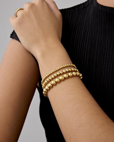 PAVOI 14K Gold Plated Beaded Bracelet Pack for Women | Stainless Steel 3-Piece Stretchy Bracelet Set | Waterproof Ball Trio - color: Yellow Gold, size: 6.5, style: Irregular