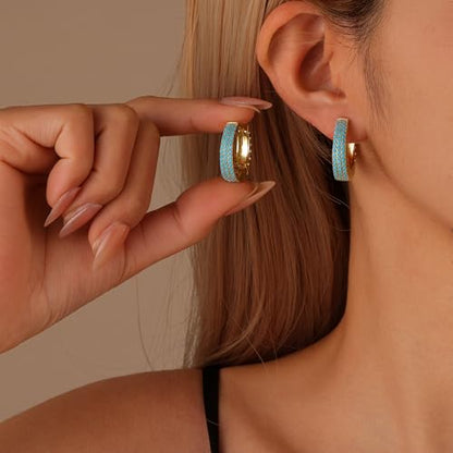 Turquoise Hoop Earrings for Women/Men 18K Real Gold Plated Cubic Zirconia Hoop Earrings Hypoallergenic Cartilage Ear Jewelry - color: Big Hoop