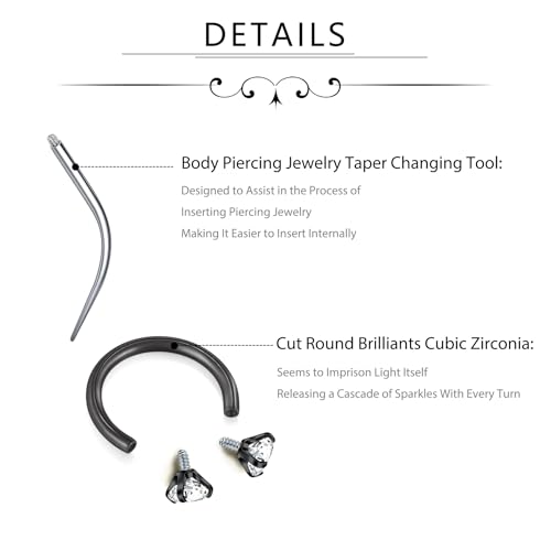D.Bella 16G Horseshoe Septum Ring Surgical Steel Nose Hoop CZ Earring Eyebrow Lip Tragus Helix Daith Piercing Jewelry for Women Men 8-12mm - color: black