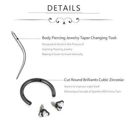 D.Bella 16G Horseshoe Septum Ring Surgical Steel Nose Hoop CZ Earring Eyebrow Lip Tragus Helix Daith Piercing Jewelry for Women Men 8-12mm - color: black