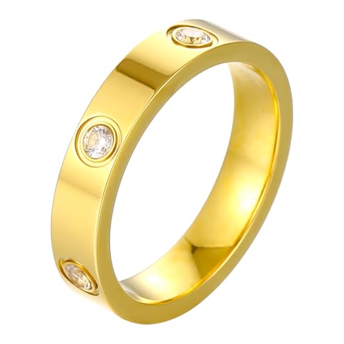 YCSLYW Ladies Stainless Steel Ring Love Friendship Ring Golden high polishing, low allergy Wedding Jewelry Valentine's Day Birthday Gift, 5-10 - color: Love Gold, size: 7