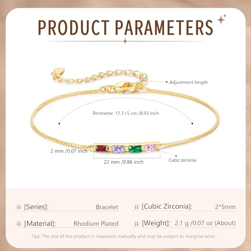 Sterling Silver Personalized 1-6 Birthstone Bracelet for Women Mothers Day Bracelet for Mom Daughter Custom Dainty Jewelry for Christmas Birthday Gift Ideas - style: Gold-4 stones