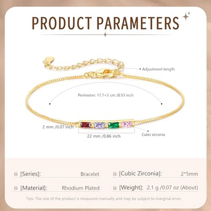 Sterling Silver Personalized 1-6 Birthstone Bracelet for Women Mothers Day Bracelet for Mom Daughter Custom Dainty Jewelry for Christmas Birthday Gift Ideas - style: Gold-4 stones