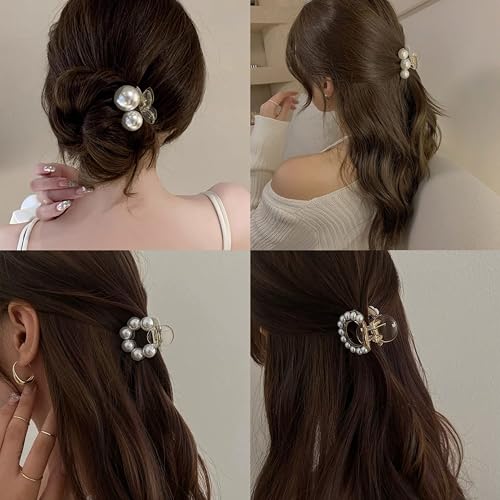 Pearl Hair Clips for Women, Small Hair Claw Clip Strong Hold,Mini Banana Jaw Clip Barrettes Nonslip,Hair Accessories Set Birthday Wedding Gift for Girl Thick Thin Curly Hair(5 PCS) - size: 1 Count (Pack of 5)