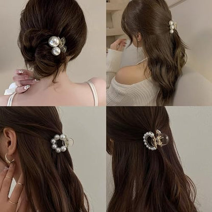 Pearl Hair Clips for Women, Small Hair Claw Clip Strong Hold,Mini Banana Jaw Clip Barrettes Nonslip,Hair Accessories Set Birthday Wedding Gift for Girl Thick Thin Curly Hair(5 PCS) - size: 1 Count (Pack of 5)