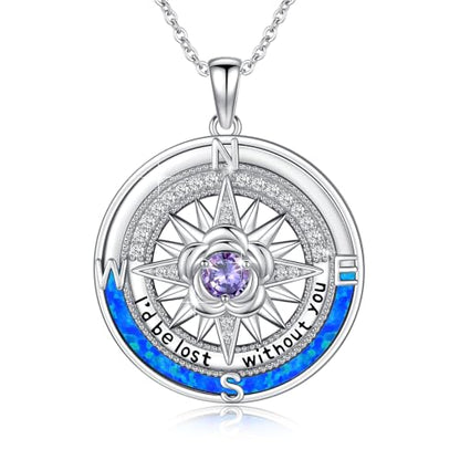 Compass Necklace Sterling Silver Nautical Graduation Gift | 925 Sterling Silver compass pendant with meaningful nautical design, jewelry for women, graduation and travel gift - color: Silver-16
