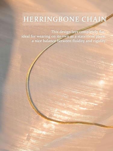 14K Gold Plated Chain Necklace for Women Trendy - 925 Sterling Silver Clasp | Waterproof Dainty Choker Necklace, 14/16/18/20 inch Thin Simple Box Figaro Chain Herringbone Necklace Jewelry for Women Men - color: Herringbone 1.5mm