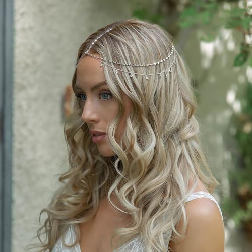 STONEFANS Rhinestone Head Chain Silver Bride Headpiece Wedding Headbands Chain Layered Festival Prom Hair Accessories for Women And Girls (silver) - color: Silver