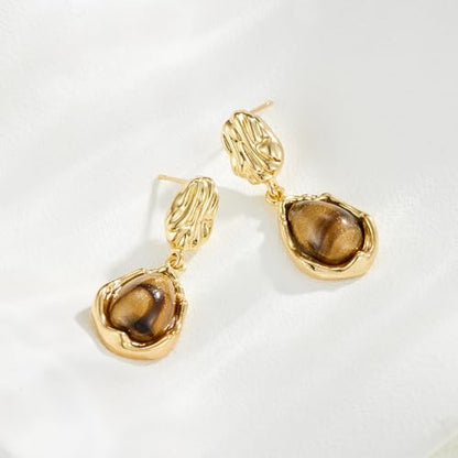 Dr's gift Chunky Leopard Print Earrings for Women 14K Gold Plated Statement Huggie Hoop Earrings Brown Acrylic Tortoise Resin Cheetah Trendy Jewelry - color: Brown 3