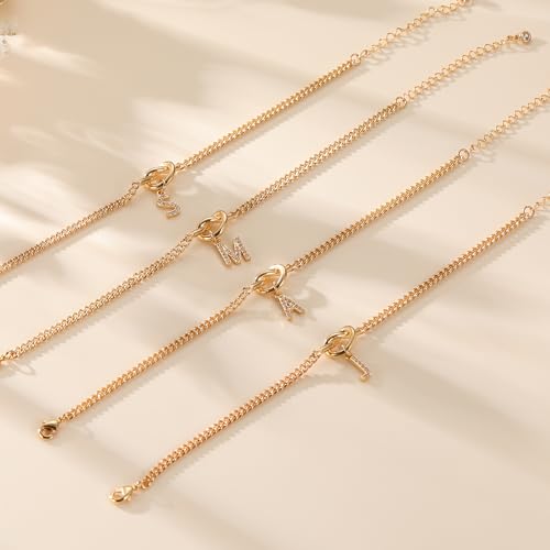Gold Initial Bracelets for Women Jewelry Gifts - Dainty 14K Gold Plated Zircon Letter Knot Bracelet 26 Alphabet Monogram Initial Bracelets Birthday Gifts for Women - color: E