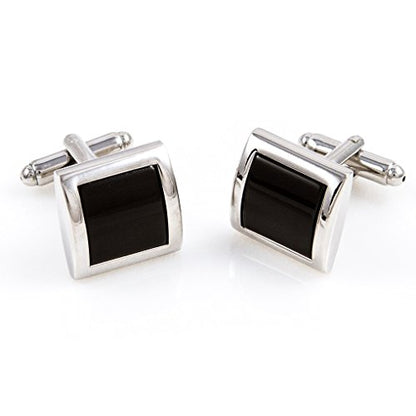 Black Onyx Square Designer Tuxedo Cufflinks & Studs Set in a Presentation Gift Box & Polishing Cloth