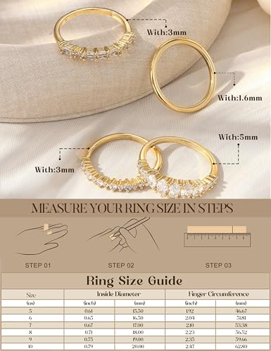 LOLIAS Gold Stackable Rings for Women Non Tarnish Engagement Wedding Bands | Hypoallergenic,Dainty Cubic Zirconia Wedding Ring Set,Minimalist Trendy Statement Promise Thumb Rings Stacking Size 5-10 - style: Sparkly-14K Gold Plated