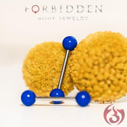 Forbidden Body Jewelry 14g 16mm (5/8 Inch) Hypoallergenic Titanium Double Ball Nipple & Tongue Ring Barbells - style: Black