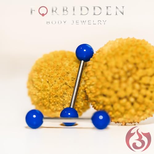 Forbidden Body Jewelry 14g 16mm (5/8 Inch) Hypoallergenic Titanium Double Ball Nipple & Tongue Ring Barbells - style: Green