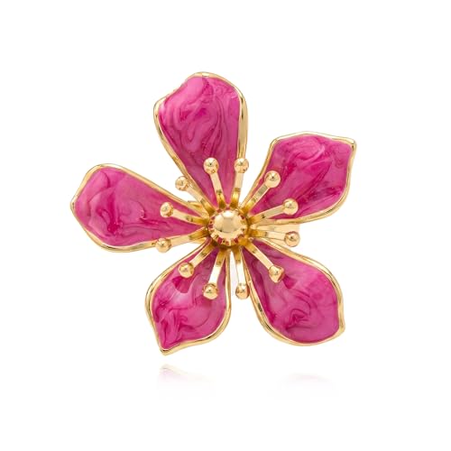 Flower Statement Ring for Women Chunky Gold Floral Enamel Rings Ring Vintage Boho Open Adjustable Ring Wedding Party Daily Wear Jewelry Gift - color: Hot Pink