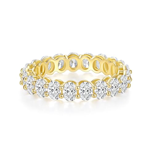 MINDDHA 14K Gold Plated Rings- Oval Cubic Zirconia Love Ring Simulated Diamond Stackable Rings Eternity Bands/Silver Rings, Gold Rings for Women- 4mm Band Size 4-12 - color: Yellow Gold