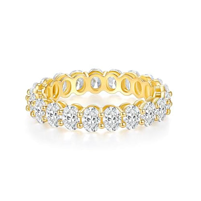 MINDDHA 14K Gold Plated Rings- Oval Cubic Zirconia Love Ring Simulated Diamond Stackable Rings Eternity Bands/Silver Rings, Gold Rings for Women- 4mm Band Size 4-12 - color: Yellow Gold