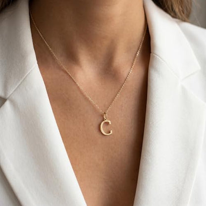 14K Solid Gold Initial Letter Charm Pendant for Women - Personalized Block Letter Add On Charm (A to Z All Letters) - color: C