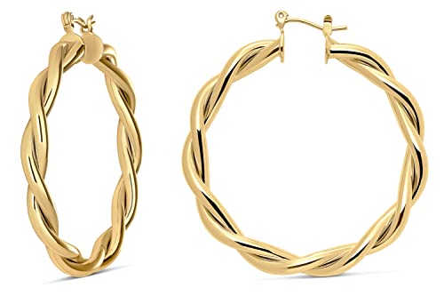 Milla Twisted Hoop Earrings for Women – Hypoallergenic Silver or Gold Statement Hoops – Lightweight & Easy to Wear - color: Gold Plated / 2.0 in / Medium