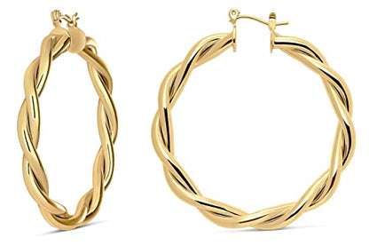 Milla Twisted Hoop Earrings for Women – Hypoallergenic Silver or Gold Statement Hoops – Lightweight & Easy to Wear - color: Gold Plated / 2.0 in / Medium
