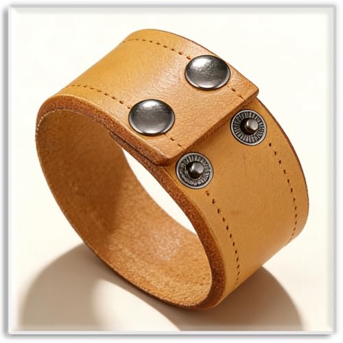 Xusamss Wide Leather Cuff Bracelet for Women Adjustable Punk Wristband Faux Leather Fashion Jewelry Bangle - color: Yellow
