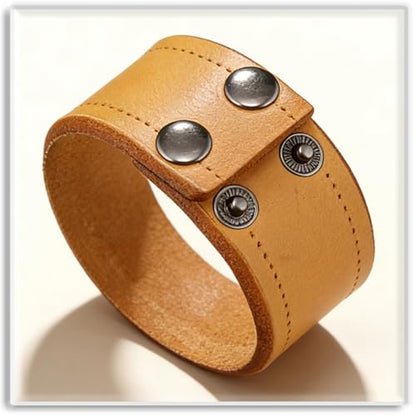 Xusamss Wide Leather Cuff Bracelet for Women Adjustable Punk Wristband Faux Leather Fashion Jewelry Bangle - color: Yellow