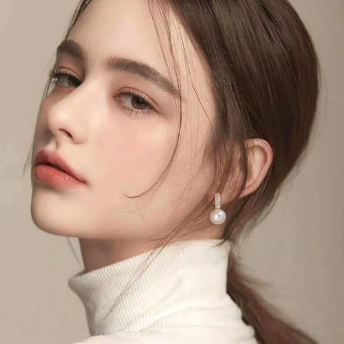 Pearl Earrings for Women 14K Gold Plated Hypoallergenic Pearl Earrings 5A Cubic Zirconia Dangle Earrings Elegant Jewelry - color: 6-Gold