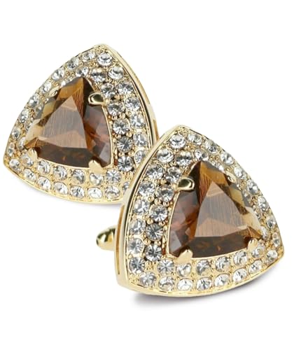 Triangular Crystal Diamond Set Cuff Links for Men – Tuxedo Suit Accessories, Cufflinks for Men - style: Brown/Gold