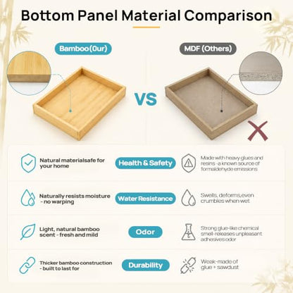 Vtopmart Bamboo Drawer Organizer Boxes - Set of 7 Multi-purpose Wooden Storage Dividers for Kitchen, Bathroom, Office, Desk, Makeup, Jewelry & More, Non-Slip Junk Drawer Organizer Trays for Storage - style: 7 Boxes