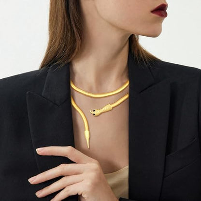 Bendable Snake Chain Necklace for Women Arm Cuff Flexible Twisty Multi-purpose DIY Bracelet and Punk Choker Trendy Medusa Snake Jewelry Gift - style: Gold