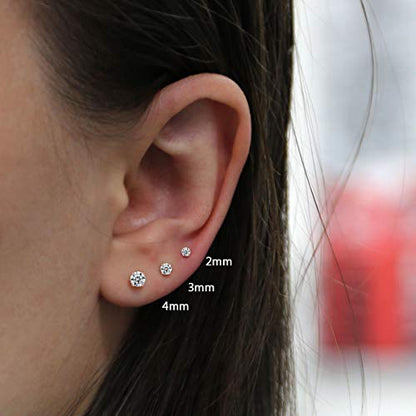 EPIRORA Sterling Silver Stud Earrings for Women- 3 Pairs Tiny Ball Stud Earrings Round CZ Cubic Zirconia Earrings Pearl Earrings Set Cartilage Small Tragus Earrings(2mm,3mm,4mm) - style: CZ earrings(2mm,3mm,4mm)-Rose gold