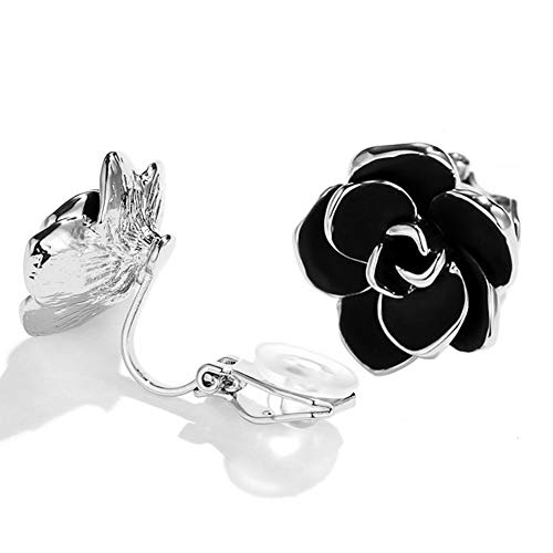 Clip On Earring For Women Pearl Non Pierced Clip Earrings - color: Rose Flower Silver