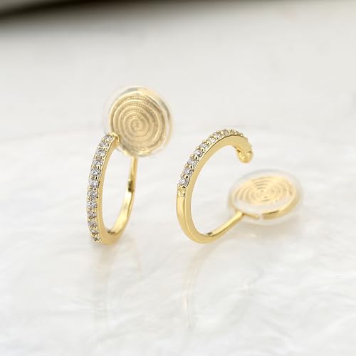 Clip On Hoop Earrings for Women Non Pierced Cubic Zirconia Huggie Hoops 14K Gold Plated CZ Clip On Earrings Adjustable No Piercing Fake Earrings - color: Gold, size: 15 MM